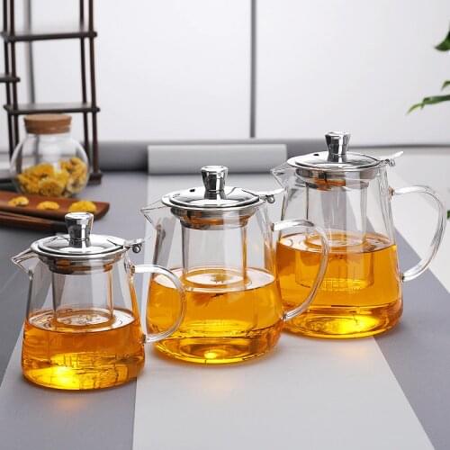 Borosilica Glass Teapot Infusion Of Tea Pot Cold Kettle With Stainless Steel Lid Filter Transparent High Temperature Resistance