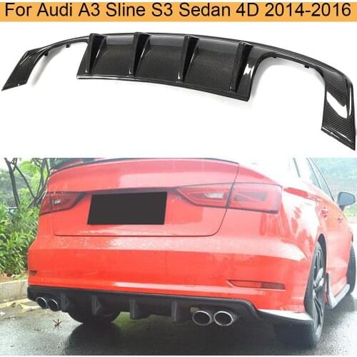 Carbon Fiber Car Rear Bumper Diffuser Lip For Audi A3 Sline S3 Sedan 4D 2014-2016 Rear Bumper Diffuser Lip Spoiler Not for RS3