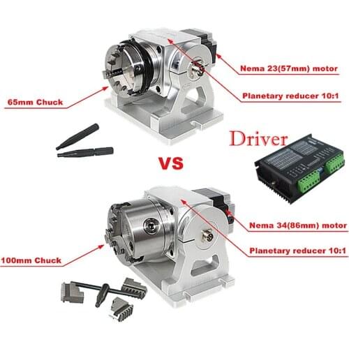 CNC Rotary A Axis Planetary Reducer 4th Axis Dividing Head 100 Chuck Speed Reducing Ratio 10:1 for Laser Marking Machine