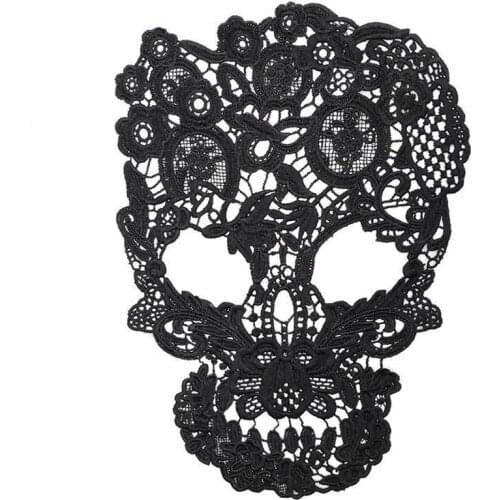 Embroidered Skull Patch Fabric Collar Gothic Gown Appliques Sew On Patch For Wedding Decoration Dress DIY