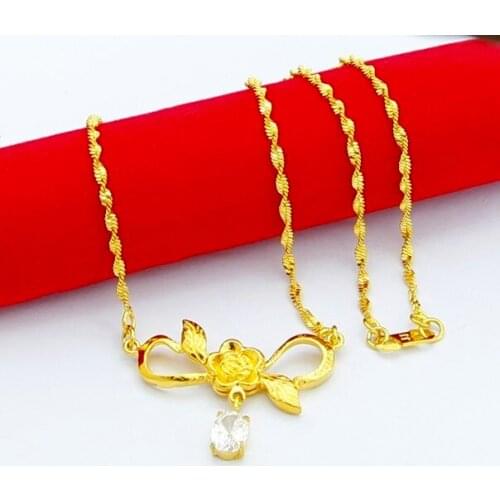 High Quality 24K Gold Necklaces Jewelry Wholesale Water-drop Chain Womens Luxury Necklaces Yellow Gold Color Jewellery