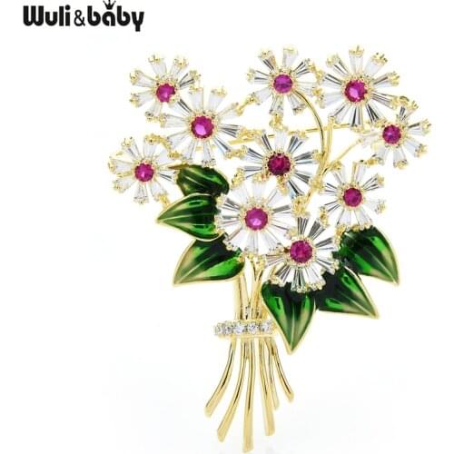 Wuli&baby Cubic Zirconia Bouquet Flower Brooches For Women Luxury Weddings Party Brooch Pins Gifts