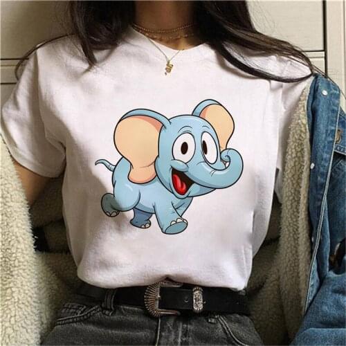 Women T shirt Cute Elephant Print Short Sleeve Round Neck Harajuku Ulzzang Female T shirts Clothing Camisas Mujer