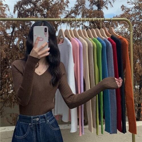 Woman Sweaters Pull Hiver Fall 2020V Collar Sweater Womens Sexy Slim Pullover Top Femme Chandails