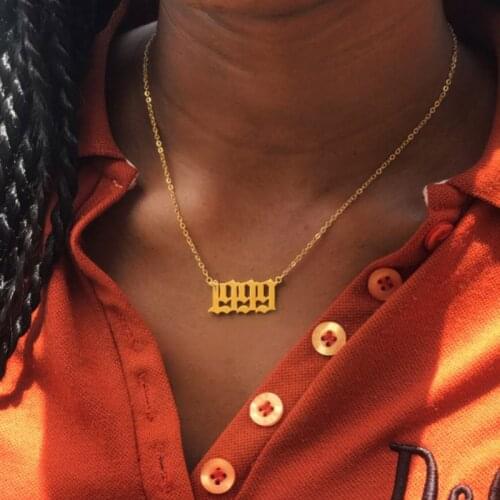 Year Necklace Old English Font Necklace Women Stainless Steel Necklaces 1991 1992 1993 1994 1995 1996 Collar Mujer Birthday Gif