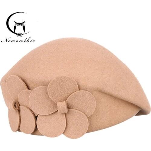 100% Pure wool felt beret female fashion British style girl beret ladies solid color spring and autumn hat womens direct sales