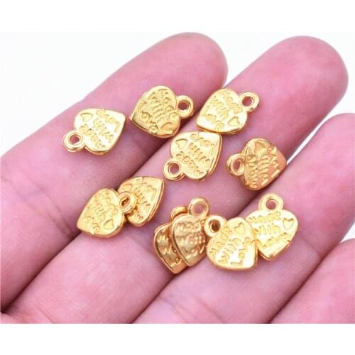 12*10mm 40pcs Gold Color Plated Heart Charms Pendant For DIY Necklace Bracelet Jewelry Accessories