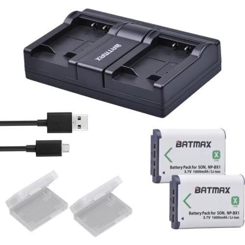 2Pcs NP-BX1 NP BX1 battery NPBX1+Dual bateria charger for Sony NP-BX1 HDR-AS200v AS20 AS15 AS100V DSC-RX100 X1000V WX350 RX1