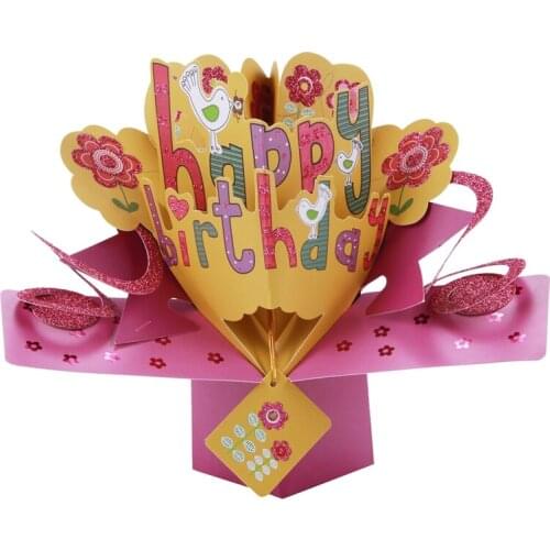 3D Happy Birthday with Flowers Up Greeting Card Handmade Gift Card for Birthday Blessing Card