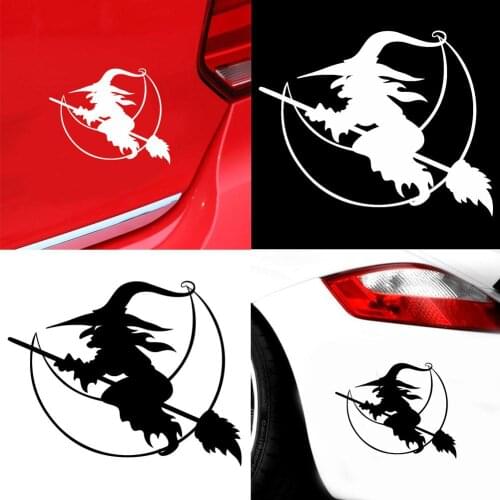 70% HOT SALES Funny Witch Broom Moon Car Body Bumper Window Halloween Decals Sticker Decor
