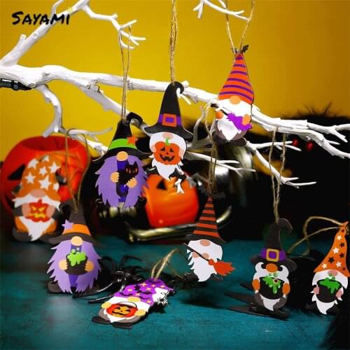 8pcs Halloween Hanging Signs Wooden Colorful Gnomes For Kids Halloween Party Indoor Outdoor House Wall Door Hanging Decoration