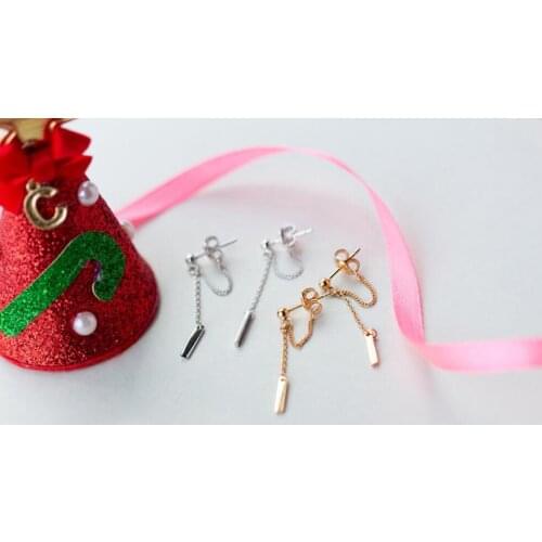 925 Sterling Silver Dangle Bar Chain Post Earrings Ear Jacket For Women Gift A1815