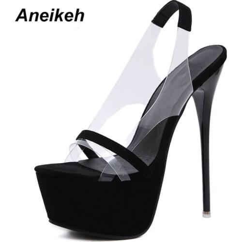 Aneikeh 2019 Fashion NEW 16 CM Platform High Heels Sandals Summer Sexy Slip-On Open Toe Gladiator Party Thin Heels Women Shoes