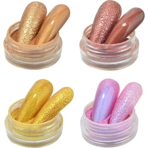 WUF Nail Art Glitter Powder Holographic Metallic Rose Purper Gold Dust Sequins UV Gel Nail Chrome Pigment Decoration