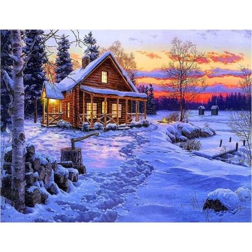 BMBY-DIY Diamond Painting By Number Kits Full Drill for Adults,Cottage in the Snow Paint with Diamonds Rhinestone Craft Decor