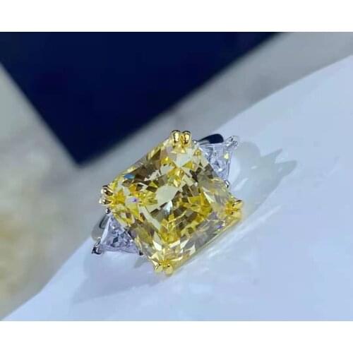 Pure 925 Sterling Silver Jewelry Rings Yellow Square Stone Wedding Silver Rings Engagement Jewelry Female 5ct Rings