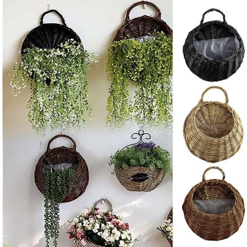 Flower Planter Wall Hanging Wicker Rattam Basket Garden Vine Pot Indoor Plants Holder Hanging Vase Container Wall Plant Basket