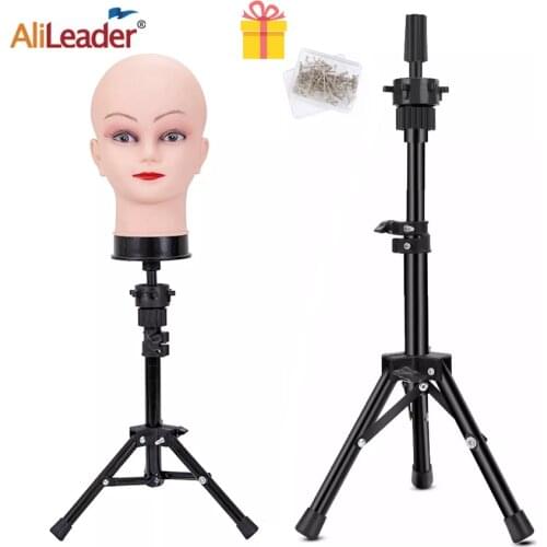Alileader Cheap Wig Tripod Stand With Bald Mannequin Head With Stand For Wig Making Kits Salon Mannequin Head Wig Stand Tripod
