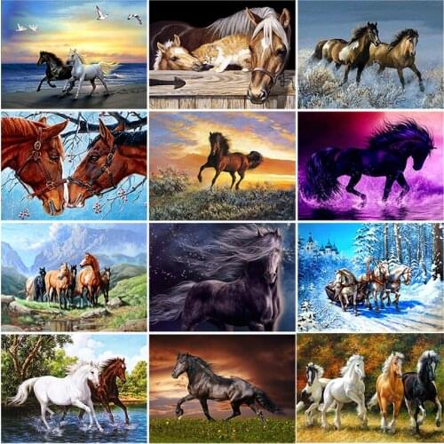 DIY 5D Diamond Painting Animals Cross Stitch Horse Diamond Embroidery Full Round Square Drill Rhinestones Mosaic Gift Home Decor