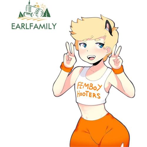EARLFAMILY 13cm x 10.3cm for Femboy Hooters Furry Car Stickers Sunscreen Waterproof Decal Personality Air Conditioner Decoration