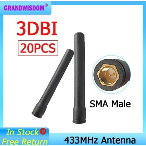 20PCS 433MHz antenna 3dbi lora SMA Male Connector 433 mhz antena rubber antenne for wireless watermeter Gasmeter Lorawan Emeter