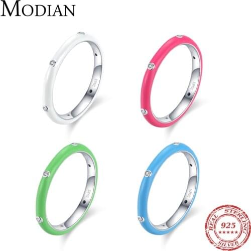 Modian 925 Sterling Silver 4 Color Enamel Finger Rings for Women Men Romantic Couples Rings Wedding Engagement Bands Jewelry