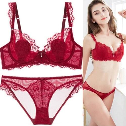 New Sexy Eyelash Lace Lingerie Set Fashion Comfortable Ultra-Thin Large Size Bra And Panty Set For Women