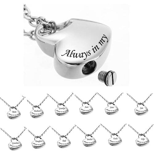 Beautiful heart-shaped customize various call funeral urn pendant necklace for ashes fashion jewelry