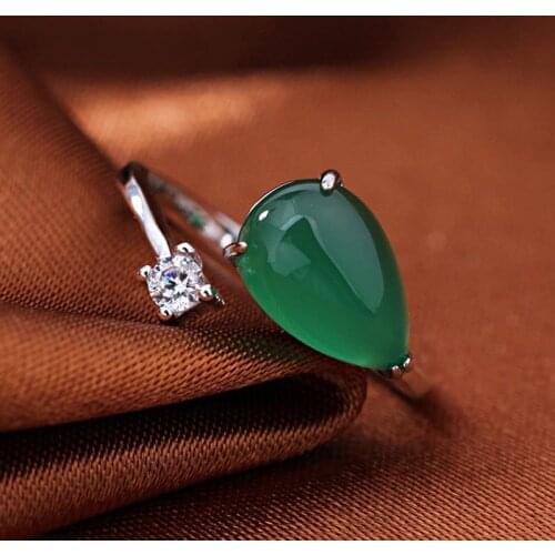 Red Trees Fine Jewelry Adjustable Size 925 Sterling Silver Engagement Rings For Women Green Gemstone Jade Ring Drop Shipping