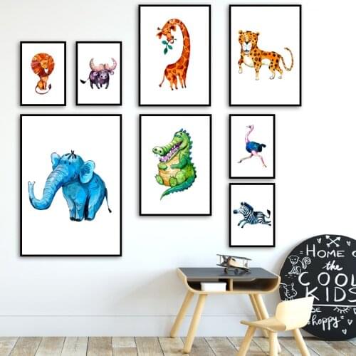 Lion Giraffe Zebra Elephant crocodile Bull Ostrich Wall Art Print Canvas Painting Nordic Poster Decoration Pictures Baby Room