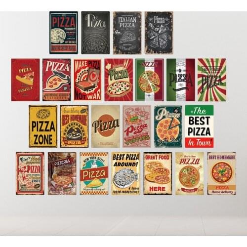 Pizza Shop Metal Sign VintageTin Sign Plaque Vintage Retro Wall Decor Cafe Bar Bistro Restaurant Pizza Zone Iron Sign