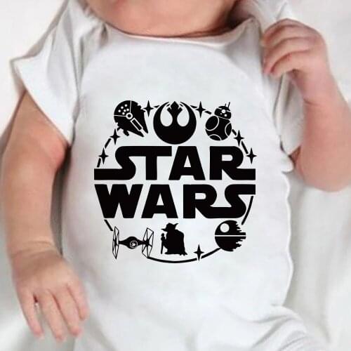Lovely Summer Kawaii Star Wars Graphic Baby Romper Harajuku Cute Funny Cartoon Toddler Bodysuits Round Neck Infant Jumpsuit