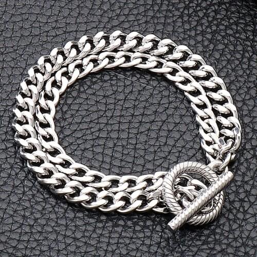 316L Stainless Steel Mens Hand Bracelets Male Double Chain Man Bracelet Handles For Men Gift For Him Boyfriend Mannen Armband