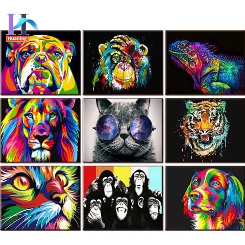 Huaning DIY Painting By Numbers Colorful Animals Oil Painting HandPainted Painted By Yourself Home Decor Gift Canvas Drawing