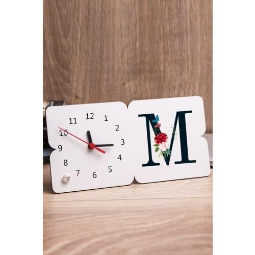 Letter M Flower Design Table Clock