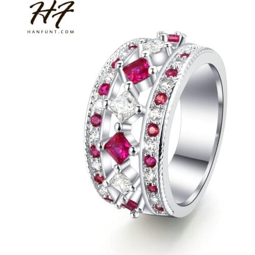 2016 New Luxury Fashion Sliver Color Pink CZ Crystal Cocktail Party Rings Fashion Jewelry For Wemon HotSale R649