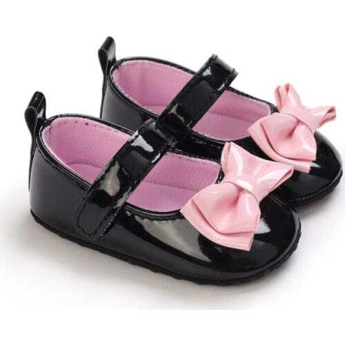 Baby Girls Solid First Walker Shoes Infant Newborn Soft Sole Bow Knot Princess Dress Mary Jane Flats Prewalker Shoes 0-18M