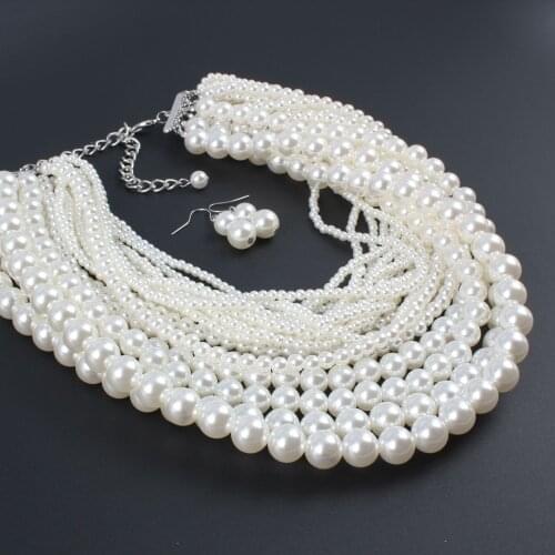 Fashion Women Charm Choker Necklace Set Chunky Collar Multilayer Imitation Pearl Statement Necklaces Gift Hot Sale Wholesale