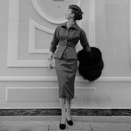 Runway New Fashion High Quality 2020 Autumn Party Workplace Sexy Jacket Grey Pencil Half Skirt Vintage Elegant Chic WomenS Sets