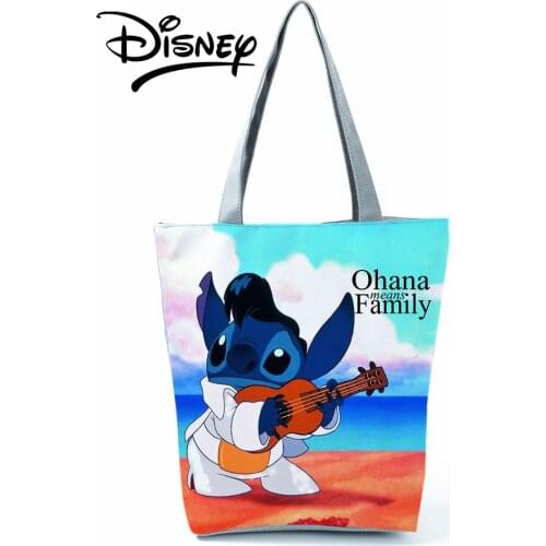 Disney Lilo Stitch Printed Handbags Guitar Graphic Women High Capacity Shoppaing Bag Beach Tote Daily Cartoon Girl Shoulder Bag