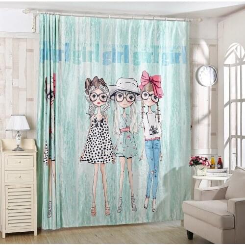 3D Printed Cloth Fabric Curtain Korean Cartoon Pictures Shading Curtain Fabric Bedroom Home Textile Curtain