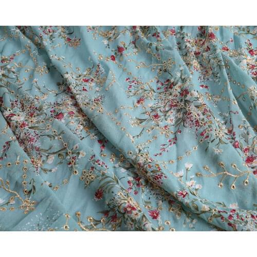 Eyelet Embroidery Chiffon Fabric Floral Printing Dress Making 150cm Wide, Sold By The Yard
