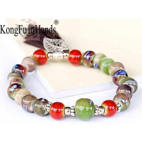 Vintage Beads Ceramic Female Tassel Bracelet Bohemia Ceramic Stone Sweet Charm Ethnic Style Hand Jewelry Brithday Gifts