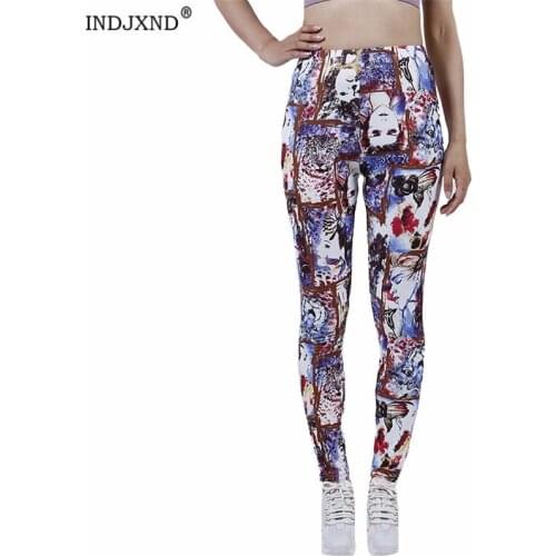 INDJXND High Waist Leggings Ladies Graffiti Beauty Face Printing Striped Fitness Casual Sports Breathable Pants S-XXL Clothing