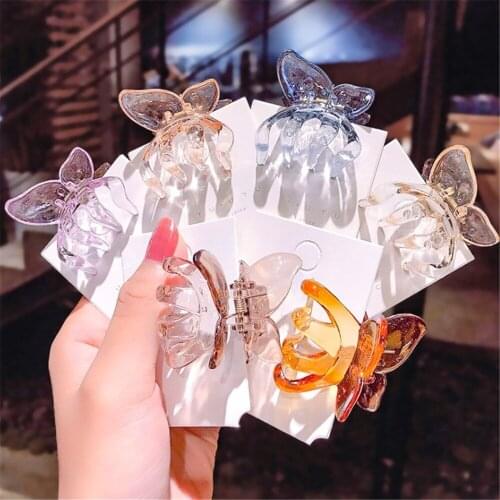 1Pcs Women Korea Cute Resin Butterfly Colorful Transparent Hair Claw Fashion Hair Ornament Clip Girls Hair Accessories