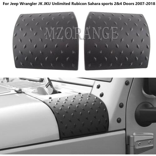 2pcs Car Cowl Body Armor for Jeep Wrangler JK Rubicon Sahara 2007-18 Outer Engine Hood Cowling Cover Black ABS Auto Accessories