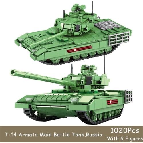 1020Pcs T-14 Armata Main Battle Tank Russia Military Series Building Blocks WW2 Brick With 5 Army Figures Model Gift Toy