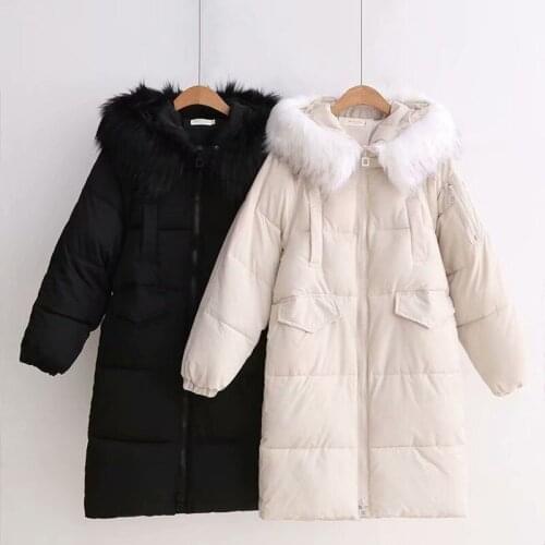 2020 Winter New Korean Version of Loose Middle and Long Hair Collar Thick Cotton Clothing Schoolgirl Over-knee Cotton Jacket
