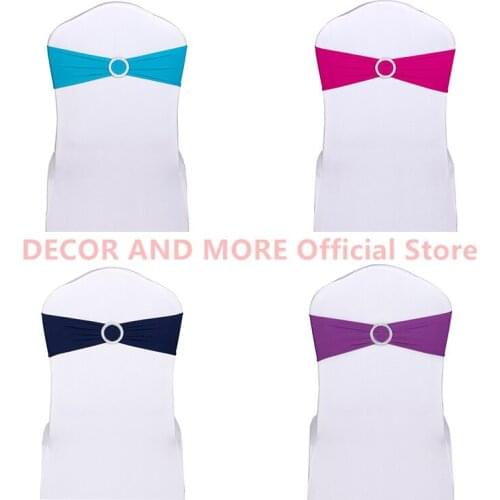 50PCS Polyester Spandex Chair Ties Hotel Banquet Decoration Chair Sashes With Buckle Lycra Chair Bands Bows Wedding Chair Covers