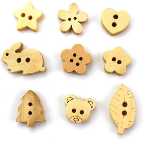 550PCS 2Holes Natural Color Cute Cartoon Wooden Button for Kids Sewing Buttons Clothes Accessories Wooden Crafts Decoration DIY